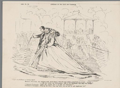 Satirical print with young ladies from the Indies, 1866