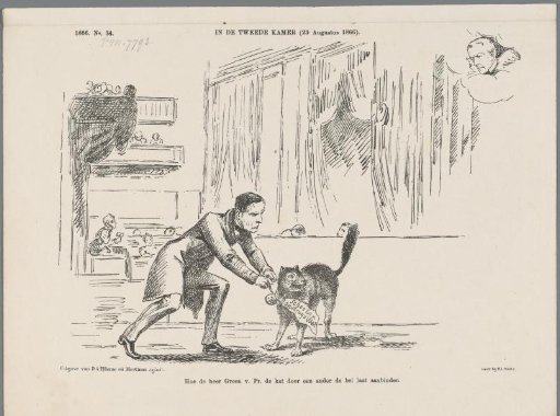 Satirical print on Keuchenius tying the bell to the cat, 1866