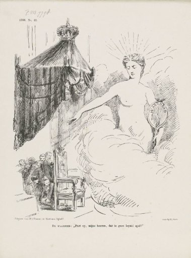 Cartoon on the ministers' use of the Crown's prerogative to dissolve the Chambers, 1866