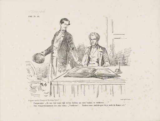 Cartoon on the threat by Schimmelpenninck of a new dissolution of the chamber, 1866
