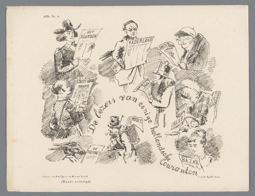 Cartoon on the Different Types of Newspaper Readers, 1870