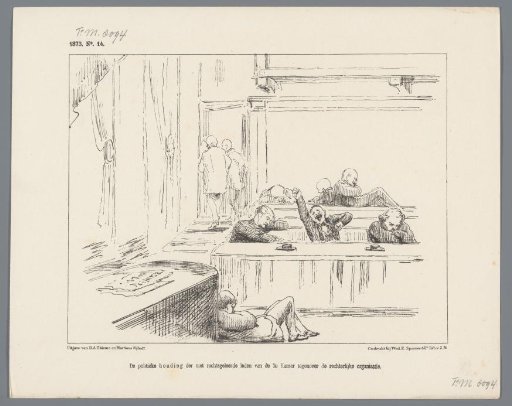 Satirical print on the inaccessibility of the subject of judicial organization, 1873
