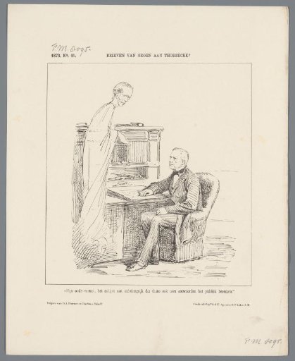 Satirical print featuring Groen van Prinsterer and the spirit of Thorbecke, 1873