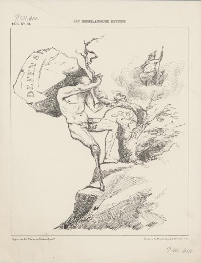 Satirical print on the Minister of War Van Limburg Stirum, 1873