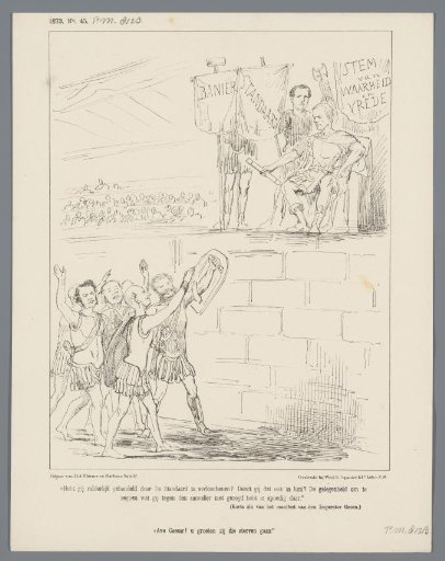 Satirical print featuring Groen van Prinsterer reprimanding members of parliament, 1873