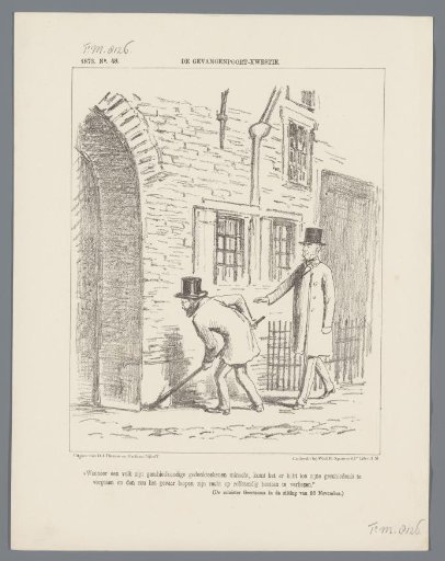 Satirical print on Van Eck's proposal to cancel the maintenance of the Gevangenpoort, 1873