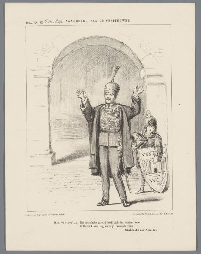 Satirical print on the adoption of the fortification law, 1874