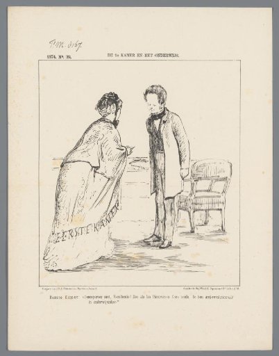 Satirical print on the principle of primary education in the First Chamber, 1874