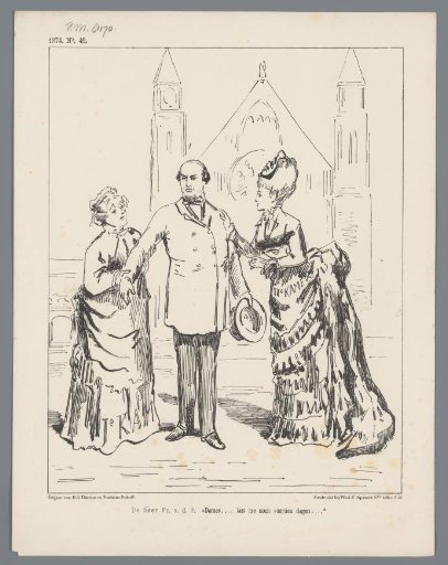 Satirical print in which Fransen van de Putte is asked to become a member, 1874