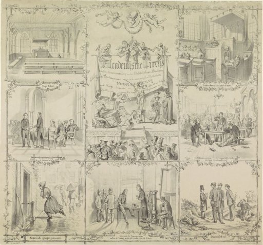 Spotprent uit Leidse studentenalmanak, 1864