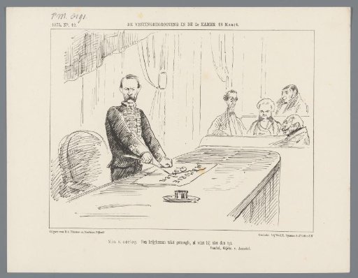 Satirical print on the debate regarding the fortress system, 1875