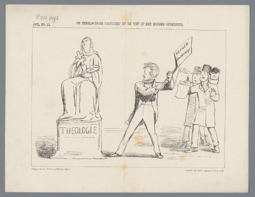 Satirical print on the plans to abolish theological faculties at the universities, 1875