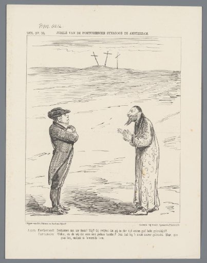 Satirical print on the 200th anniversary of the Portuguese Synagogue in Amsterdam, 1875