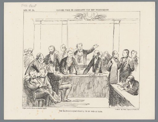 Satirical print on the confusion of speech at the congress for international law, 1875