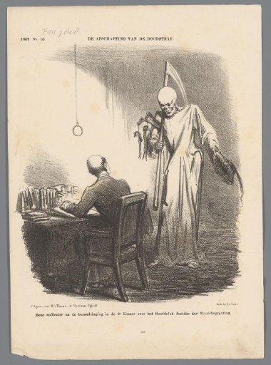 Satirical print on the abolition of the death penalty, 1867