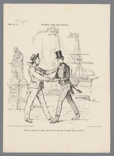 Satirical print on the proposed steamship connection between the Netherlands and America, 1869