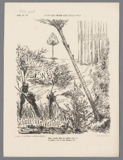 Satirical print on the storm in the Haagse Bos, 1869