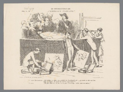 Satirical print on the fencing around Rembrandt's Anatomy Lesson of Dr. Nicolaes Tulp, 1869