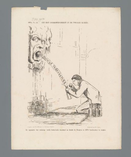 Satirical print on the prolonged education debate in the Second Chamber, 1869