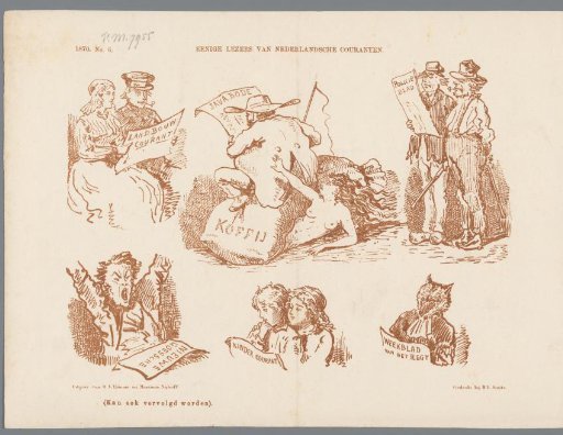 Cartoon on the different types of newspaper readers, 1870