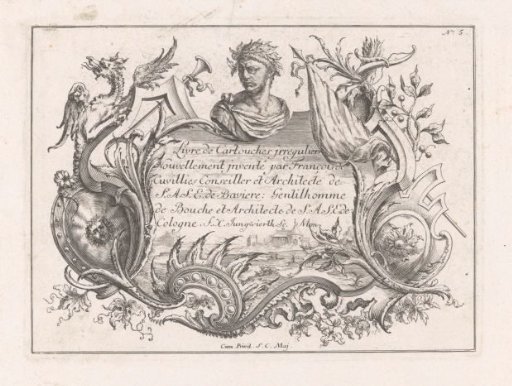 Frame with bust, dragon and coats of arms