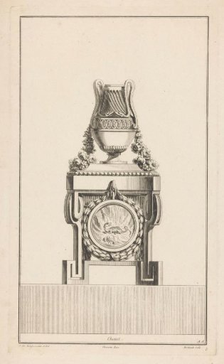 Fire dog with vase and medallion