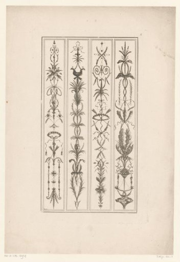 Arabesques with torch, birds, arrows and caduceus