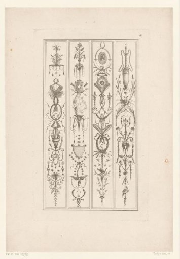 Arabesques with vases, torch and feathers