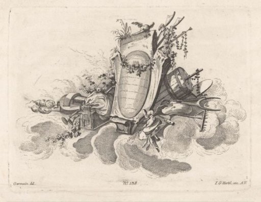Cartouche with agricultural objects