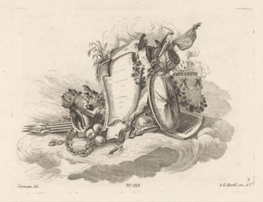Cartouche with weapons
