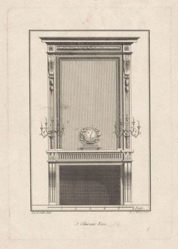 Chimneypiece with clock and candlesticks