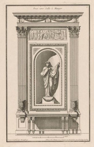 Dining room with a statue in a niche