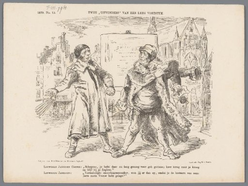 Cartoon on the statue of Coster in Haarlem, 1870
