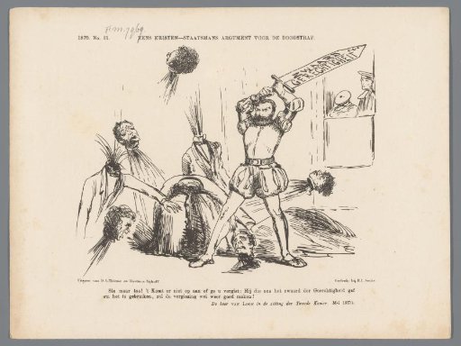 Cartoon on the speech by MP Van Loon against the abolition of the death penalty, 1870