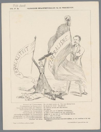 Satirical print on the victory of the liberals and the ultramontanes in the elections, 1871