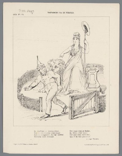 Cartoon in which the Dutch Maiden Jan Salie is sent out from the Dutch Garden, 1872