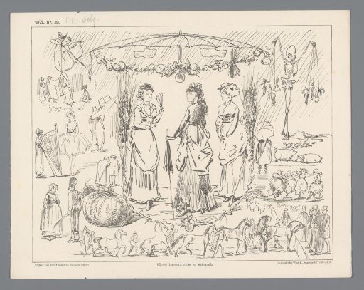 Satirical print on the agricultural and horse exhibition in The Hague, 1872