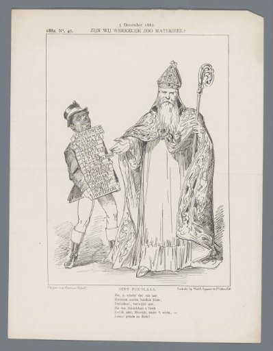 Cartoon with Sinterklaas and Black Pete, 1882