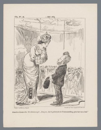 Cartoon featuring Amsterdam and Minister Heemskerk, 1883