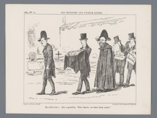 Political cartoon in which several bills are buried, 1883