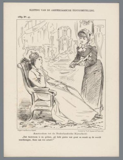 Cartoon on the closing of the World Exhibition in Amsterdam, 1883