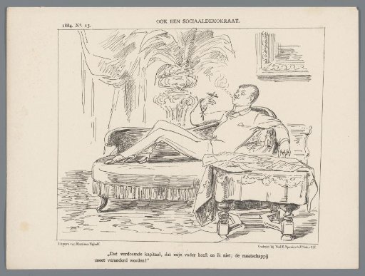 Political cartoon with a social democrat, 1884