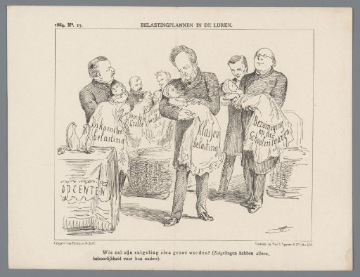 Political cartoon about the tax plans, 1884