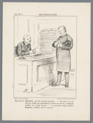 Caricature on tax plans, 1885