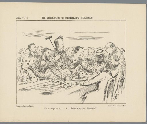 Satirical print with Heemskerk as a croupier, 1886