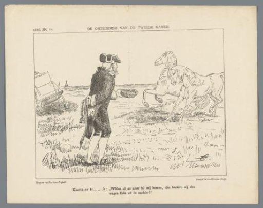 Satirical print with Minister Heemskerk as a coachman, 1886