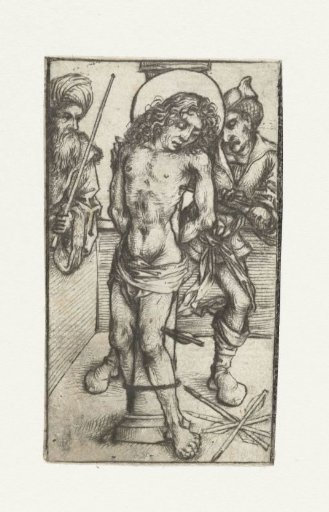 Saint Sebastian at the Scourging Pillar, with Judge and Executioner's Servant