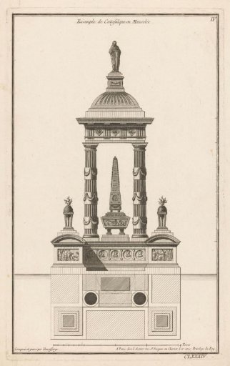 Catafalque with obelisk and urns