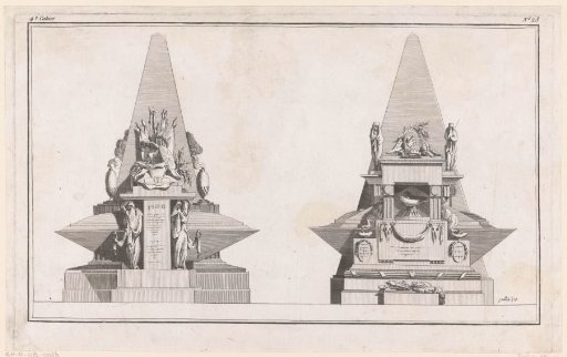 Two tombs with urns and standing figures