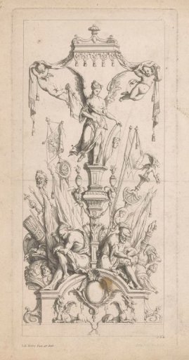 Trophy with angel, flags and weapons